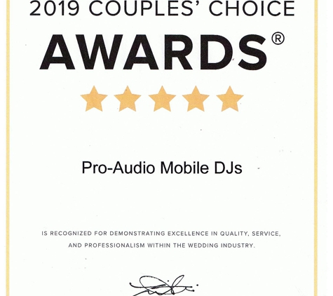 Pro-Audio Mobile D J's - Knoxville, TN. We are proud to be the winner of Wedding Wire's 2019 Couples' Choice Award for our numerous 5 star reviews from satisfied Brides and Grooms!