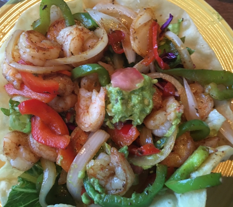 Hacienda Del Lago - Tahoe City, CA. Tostada salad with shrimp---really tasty!