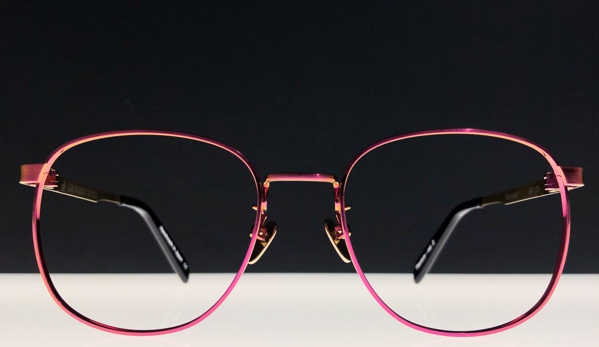 Lab Rabbit Optics - Chicago, IL. Lab Rabbit "Bacchanal" model, pink metal oversized frame