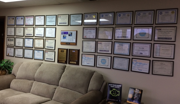 Northtown Auto Clinic - Kansas City, MO. This is their comfy lobby with all of their certifications.  I trust them to do a great job and not overcharge me.