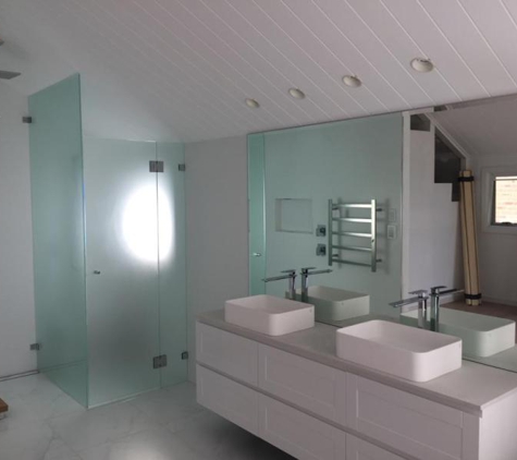 CCS Glass Mirrors Showers Splashbacks - Sydney, NSW. Our new bathroom frosted shower and bevelled mirror by CCS Glass