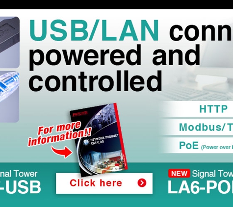 Patlite ANZ Distribution - Signals ANZ - Melbourne, VIC. PATLITE USB LAN Connected LED Signal Tower Light LA6-POE LUS-USB