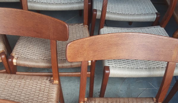 Lynne's Caning Shop - Santa Barbara, CA. Moller Danish cleaned/new seats/
Wegner chairs in process/cleaned only/waiting for new seats to be woven