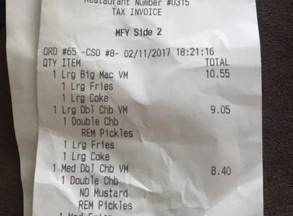 McDonald's - Raymond Terrace, NSW. My order