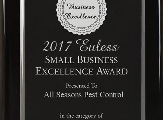 All Seasons Pest Control - Euless, TX. 2017 Award