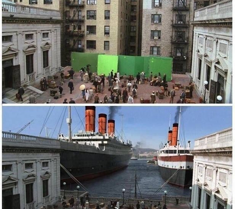 American Movie Company - New York, NY. Green Screen effects in Hollywood movies.  Before and after digital compositing.