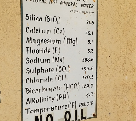 Desert Rain Spa Hotel - Desert Hot Springs, CA. Mineral content of the healing waters.