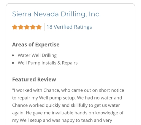 Sierra Nevada Drilling Inc.. Serving Prather and Tollhouse