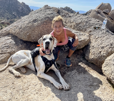 Fit Dog Training - Phoenix, AZ. Expert trainer Elisa and her training dog Hulk at the top of Tom's Thumb