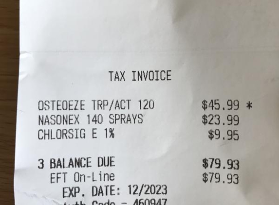 Priceline Pharmacy Sanctuary Lakes - Point Cook, VIC. Overcharged Invoice