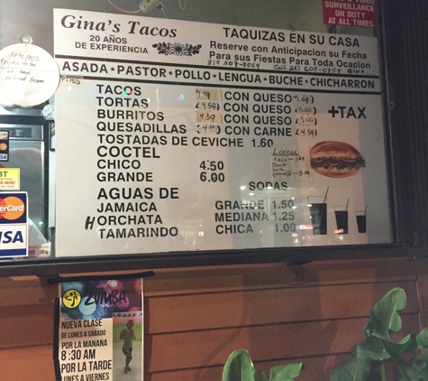 Gina's Taco - Glendale, CA. Menu