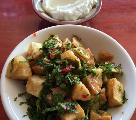 Open Sesame - Long Beach, CA. Fried potatoes with garlic sauce