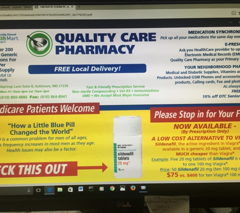 Quality Care Pharmacy - Baltimore, MD. Free Delivery