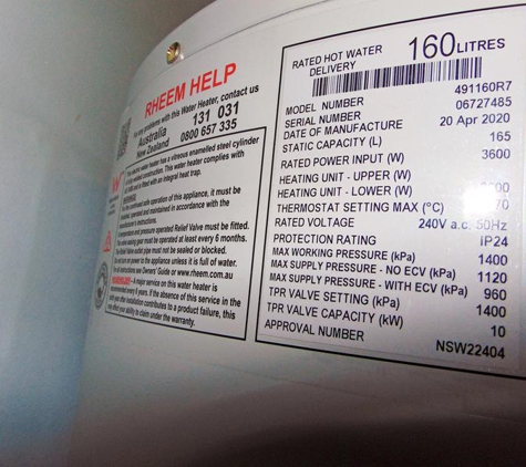 Reece Plumbing Centres - Bundall, QLD. Rheem 160L 3.6kW electric water heater