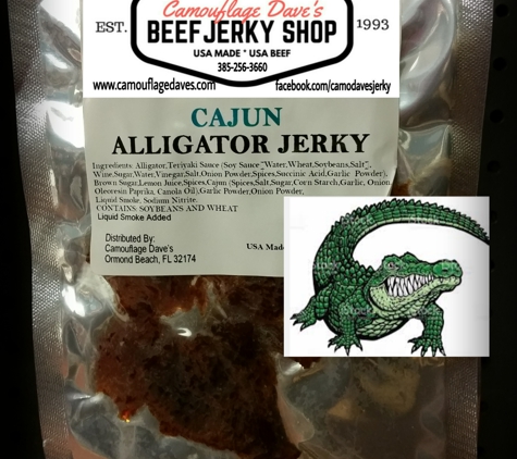 Camouflage Dave's Jerky Shop and More - Ormond Beach, FL. Camo Dave's Cajun Alligator 