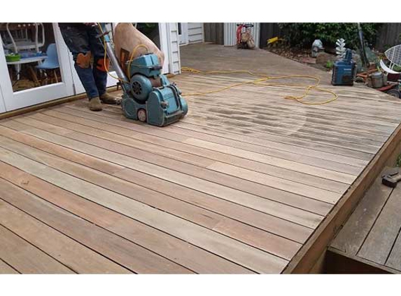 Deck Rejuvenation - Eltham, VIC. Sanding a Spotted Gum Deck in Northcote Victoria