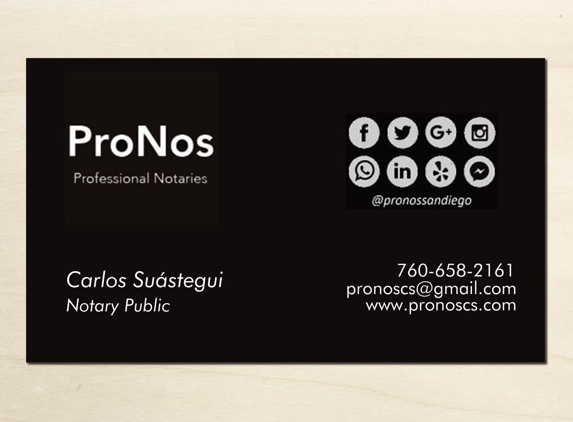 ProNos - Escondido, CA. our business card