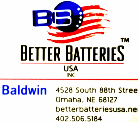 Better Batteries USA Inc - Omaha, NE. Better Prices,
Better Warranty,
Better Batteries.