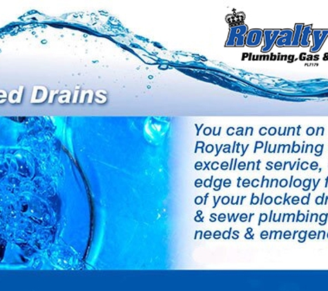 Royalty Plumbing, Gas & Electrical. Blocked drains? Let us help you. Click here!
