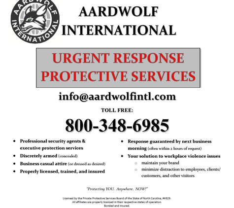 AARDWOLF INTERNATIONAL: Protection * Investigations * Consulting - Greensboro, NC