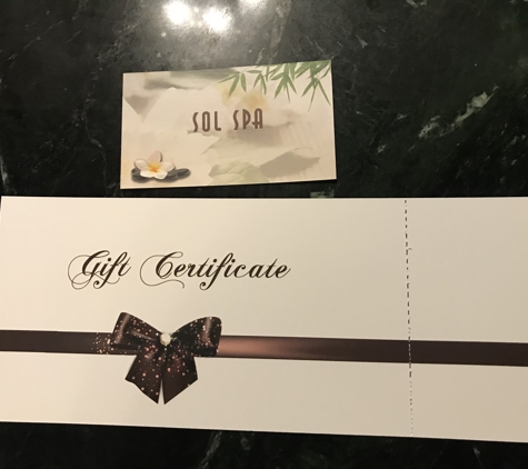 Sol Spa - Englewood, NJ. Gift certificate2