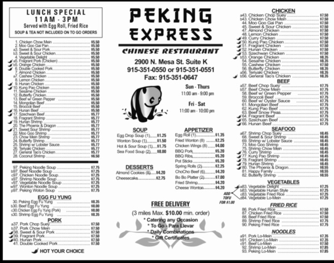 Peking Express 2900 N Mesa St Ste K El Paso Tx 79902 Yp Com