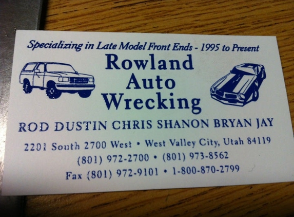 Rowland Auto Wrecking Inc - West Valley City, UT