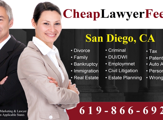 Cheap Lawyer Fees - San Diego, CA
