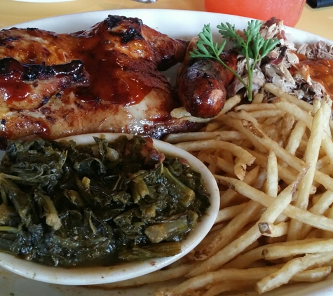 Lucille's Smokehouse BBQ - Rocklin, CA. 1/2 chicken, sausage and pork dinner.
