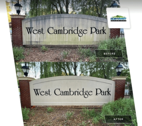 North West Exteriors - Greenwood, SC. Before and After West Cambridge Park Sign