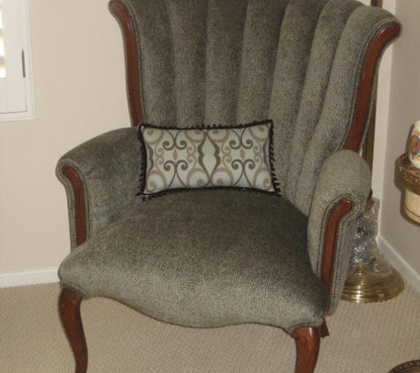 Artistic Upholstery - La Habra, CA. Small Wing Channel Backed Chair in Sage Green Textured Velvet