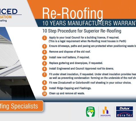 Advanced Roof Restoration. Re-Roofing S0pecialists in Perth