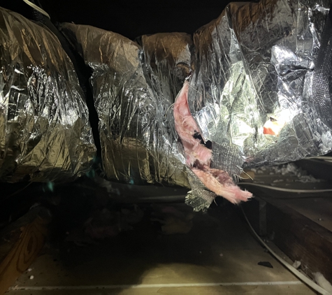The Restoration Attics - Houston, TX. Damaged Air Ducts caused by Rodents