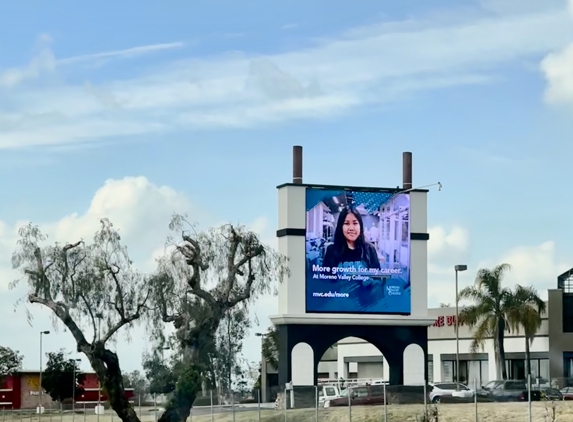 Moreno Valley College - Moreno Valley, CA. Electric billboard  As seen from I-60 West Mar 2023