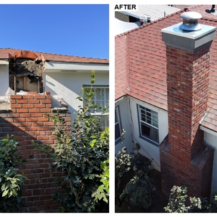 The Chimney Guy - Los Angeles, CA. Chimney rebuild from top of smoke chamber up with the brick veneer finish.