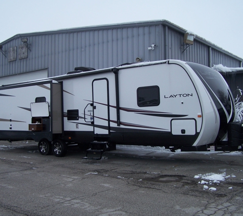 Terry Frazer's RV Center - Eldridge, IA. Our new camper that we still can't use overnight.