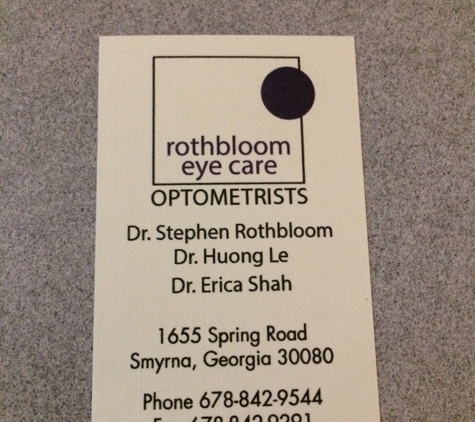 Rothbloom Eye Care - Smyrna, GA. Been going here for years but happy to say I've got a new great doctor on track board Dr. Erica Shah.