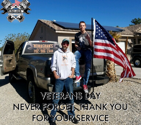 Monaghan's Auto Repair - Las Vegas, NV. THANK YOU to those who served and are serving now from the crew of Monaghan's Auto Repair!

http://monaghanautorepair.com/Mechanic