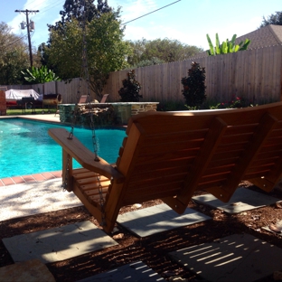Taylorscapes - Forest Hill, LA. Vercher Residence: Poolside Swing, Arbor, & Fountain, designed & installed by TaylorScapes.