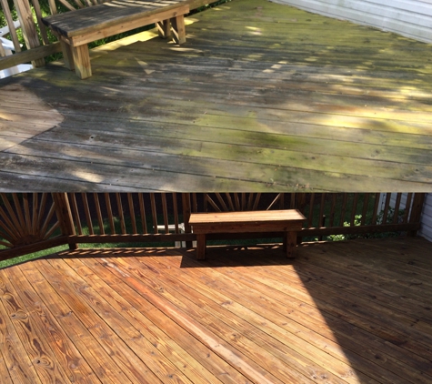 Mr. Handyman of Ft. Washington and Clinton. Mildewy deck powerwashed and stained to look like new. Before and after photos.