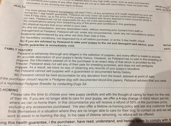 Petsland - Port Adelaide, SA. puppy health guarantee