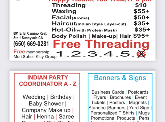 Naz Beauty Salon - Sunnyvale, CA. If you done Threading and sixth one is free